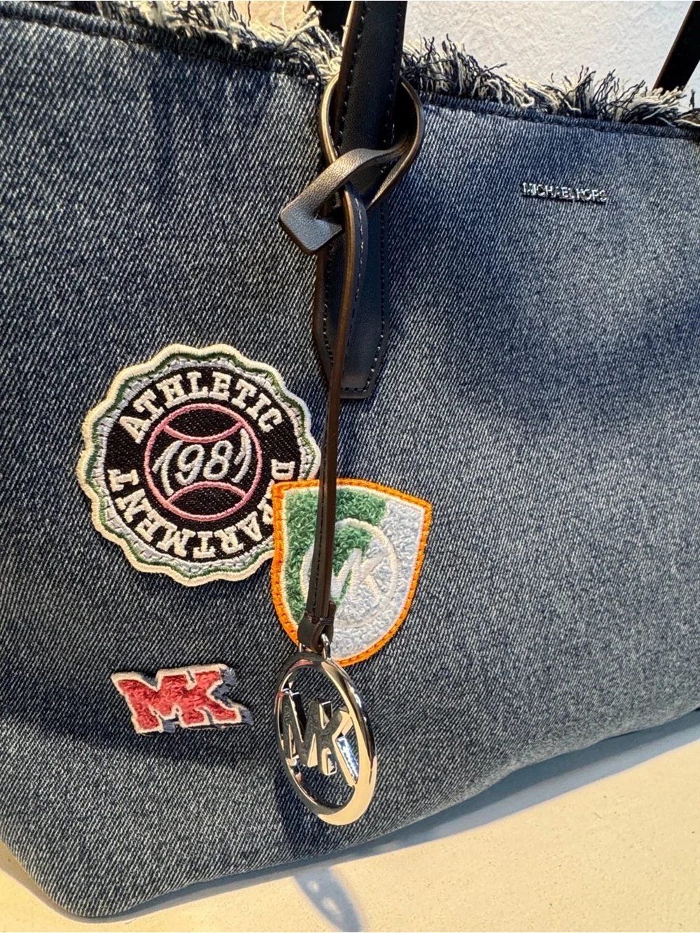 🆕 Michael Kors Avalon Medium Embellished Denim Convertible Tote Bag